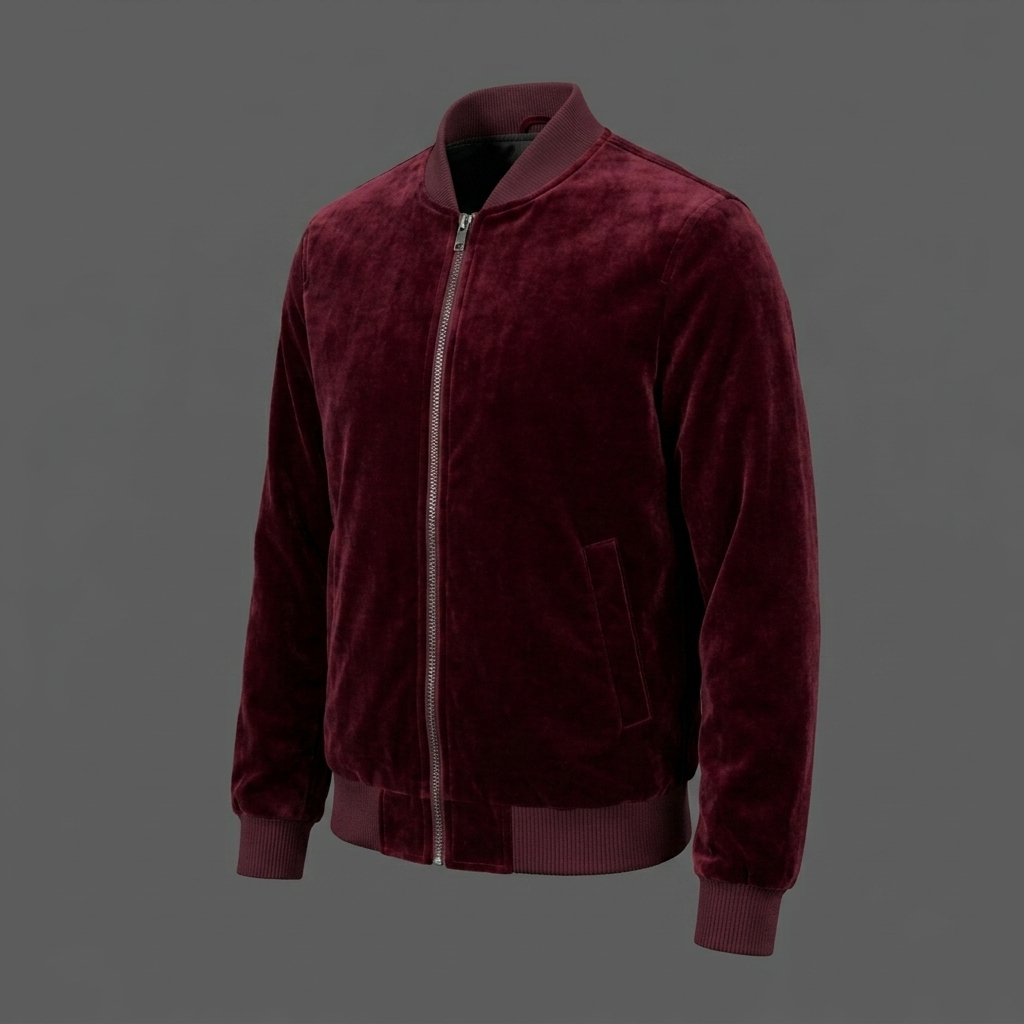 Men’s Deep Burgundy Velvet Bomber Jacket Men’s Deep Burgundy Velvet Bomber Jacket