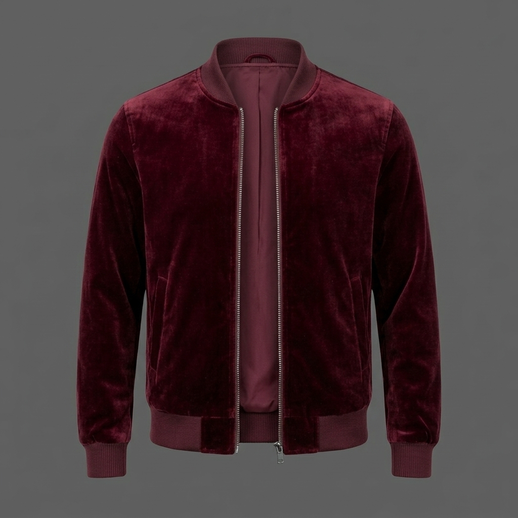 Men’s Deep Burgundy Velvet Bomber Jacket Men’s Deep Burgundy Velvet Bomber Jacket