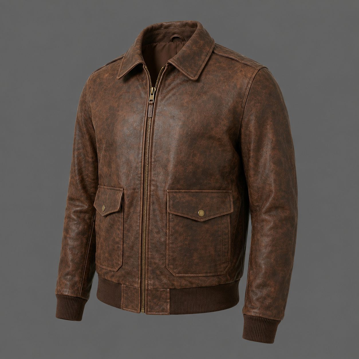 Men’s Distressed Brown Leather Flight Bomber Jacket