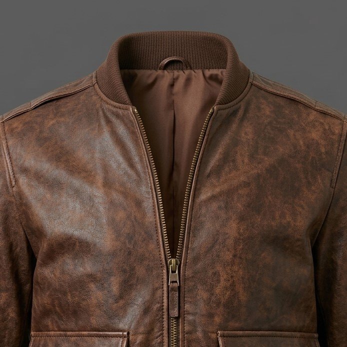 Men’s Distressed Brown Leather Flight Bomber Jacket