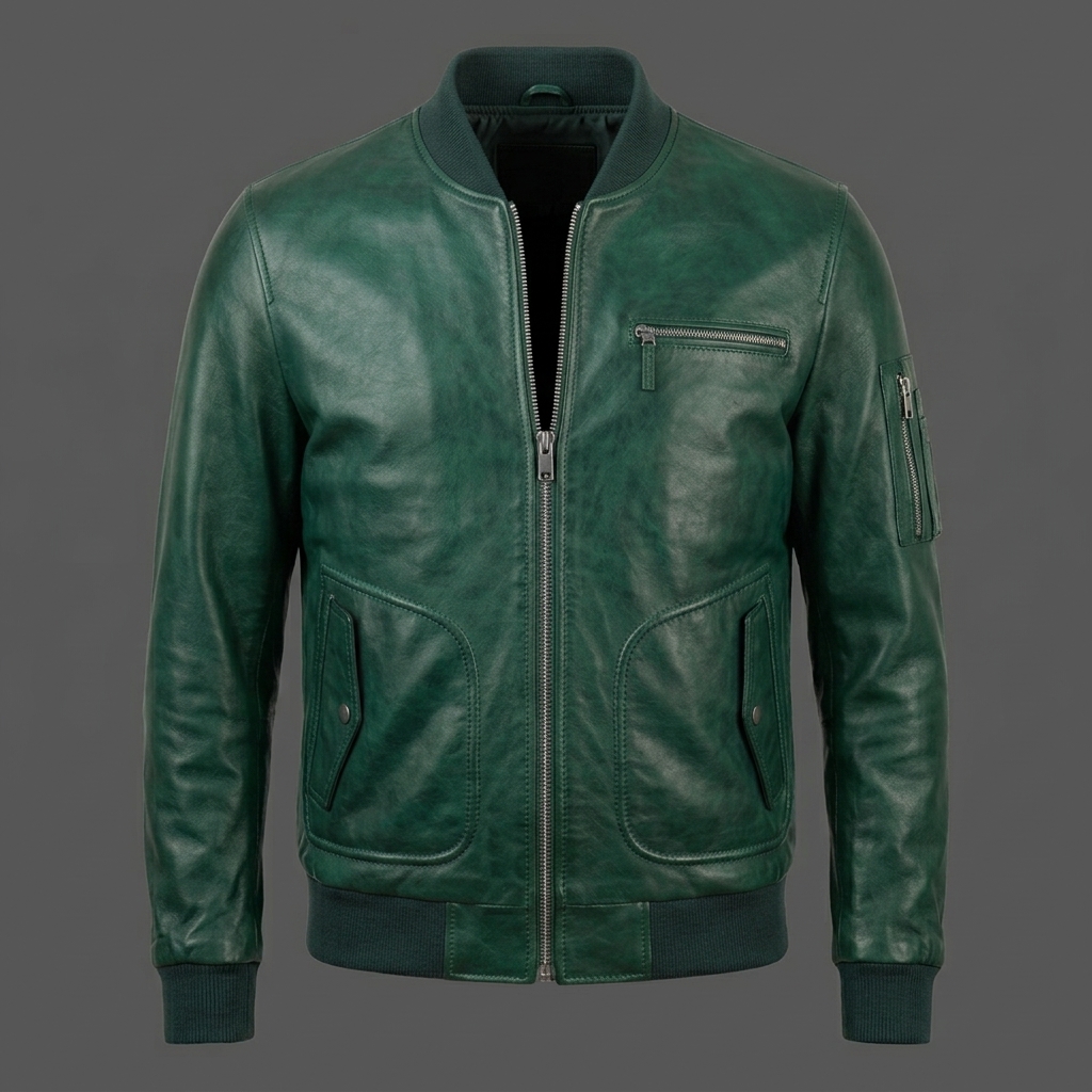 Men’s Emerald Green Leather Bomber Jacket Men’s Emerald Green Leather Bomber Jacket