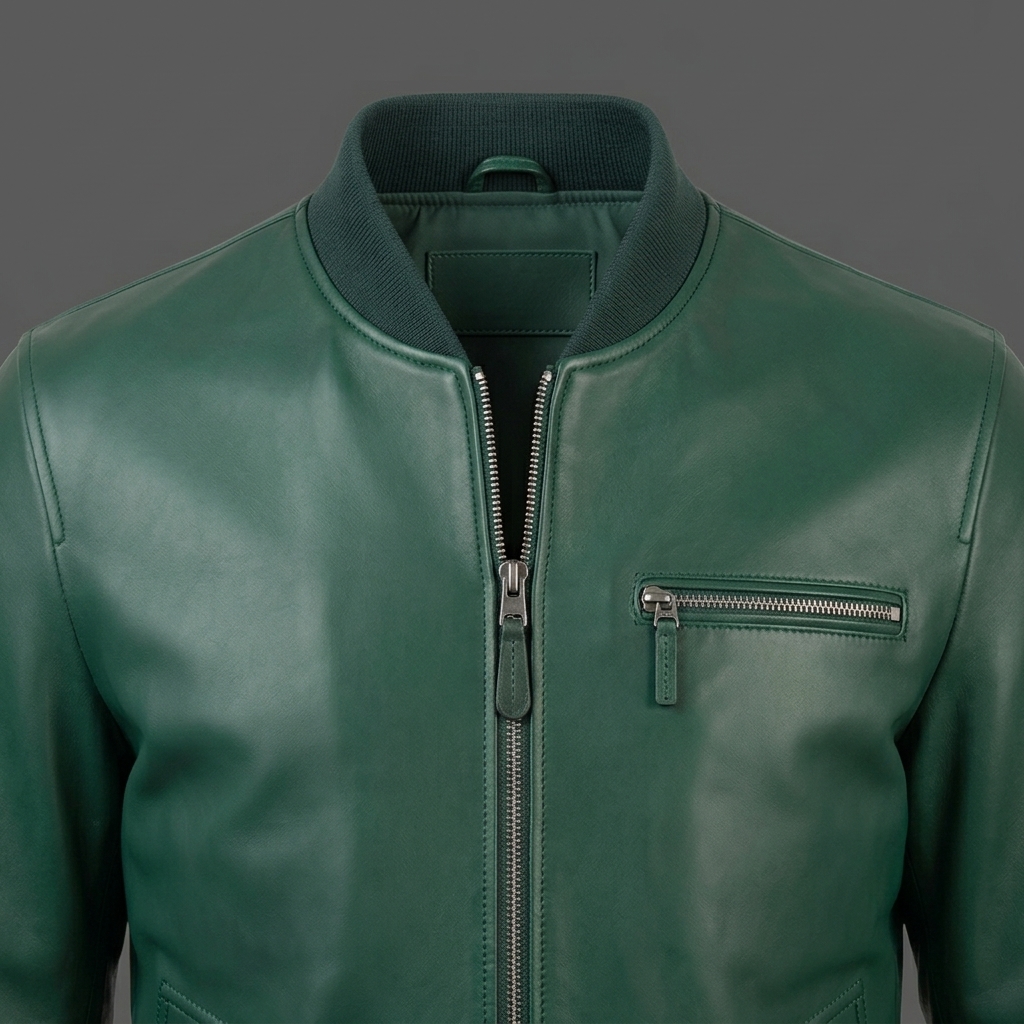 Men’s Emerald Green Leather Bomber Jacket Men’s Emerald Green Leather Bomber Jacket