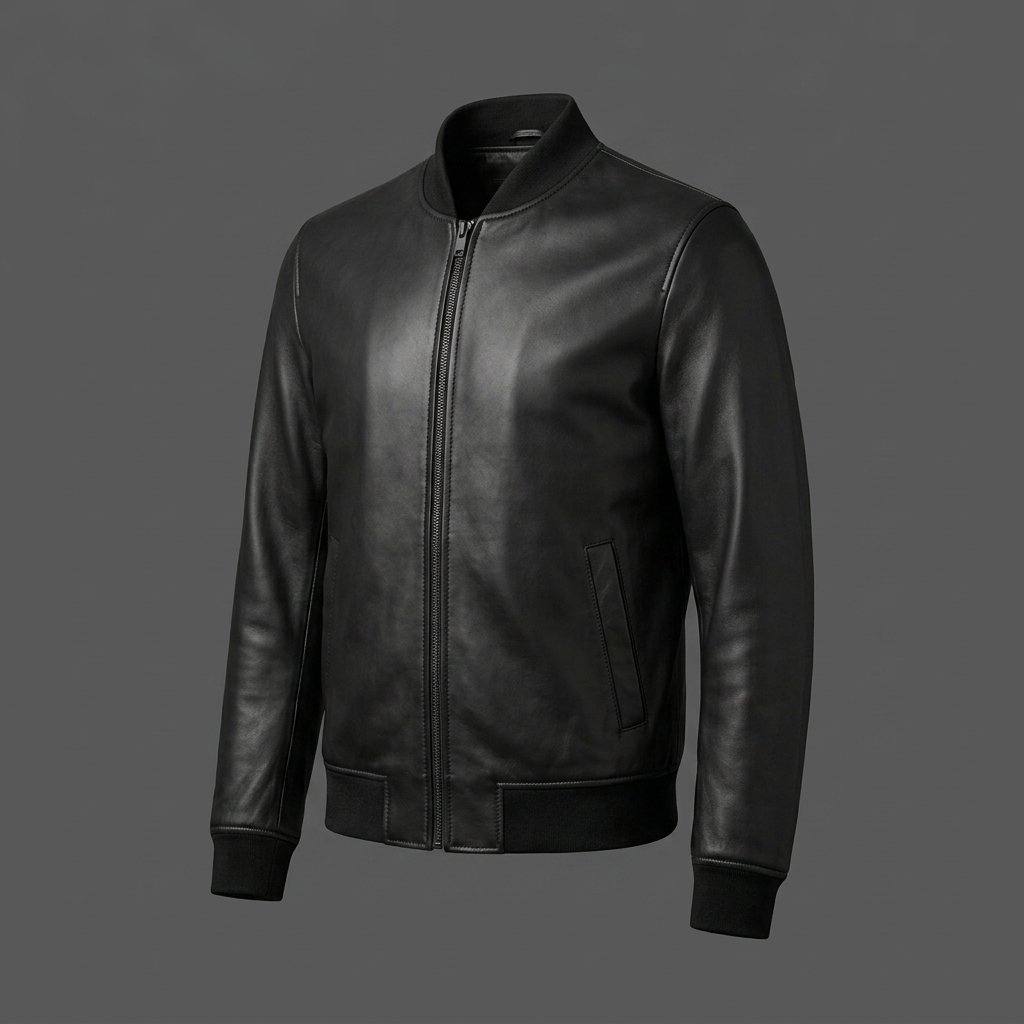 Men’s Smooth Black Leather Bomber Jacket Men’s Smooth Black Leather Bomber Jacket