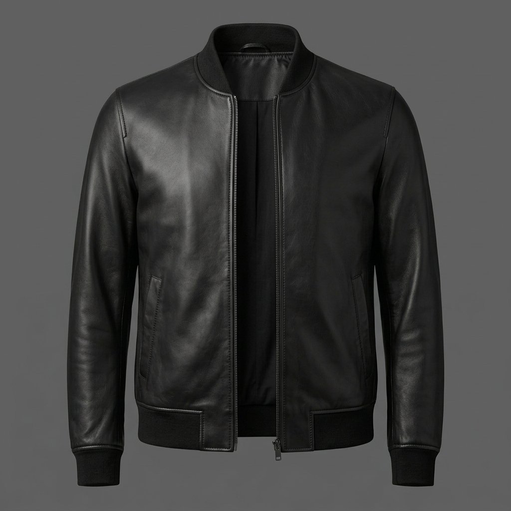 Men’s Smooth Black Leather Bomber Jacket Men’s Smooth Black Leather Bomber Jacket
