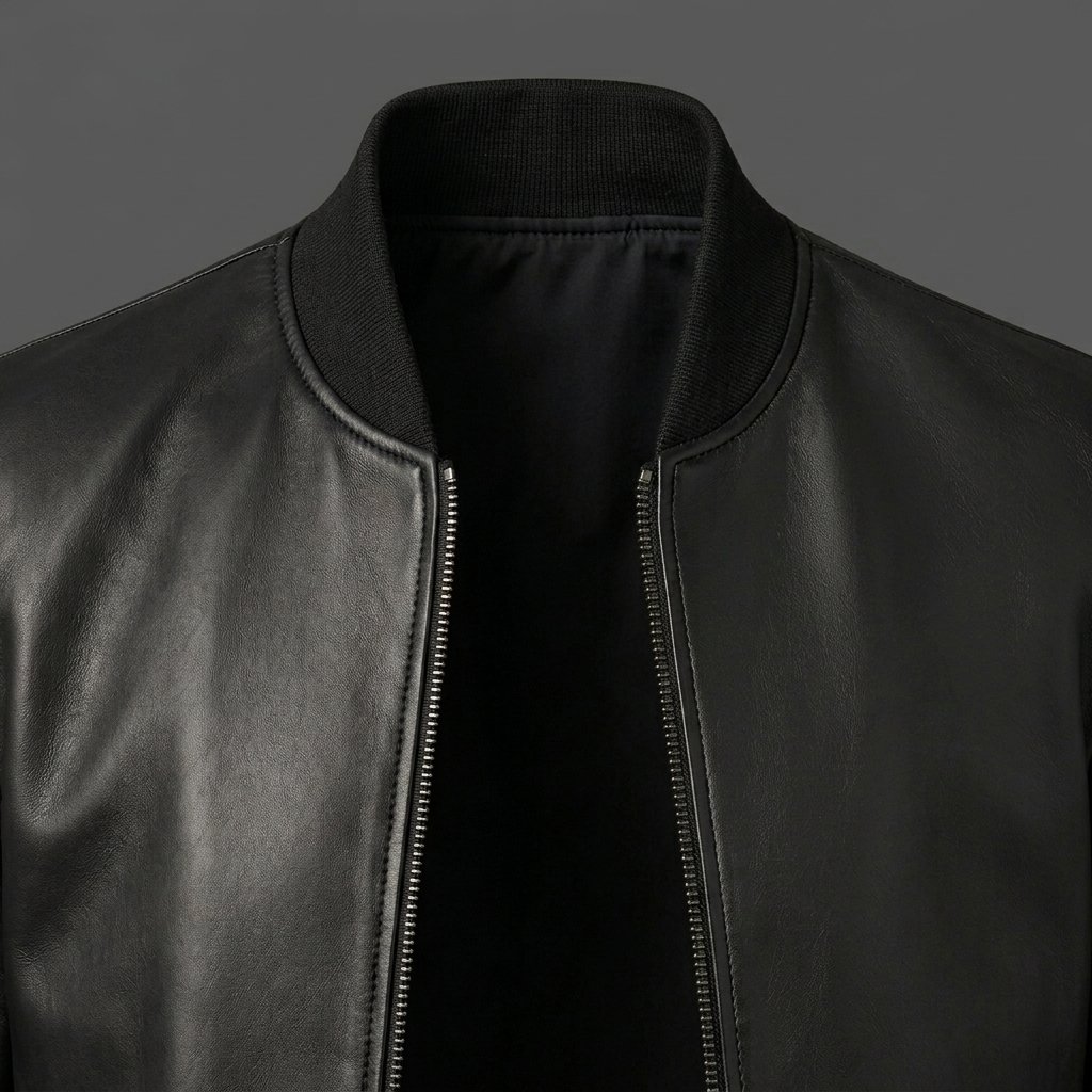 Men’s Smooth Black Leather Bomber Jacket Men’s Smooth Black Leather Bomber Jacket