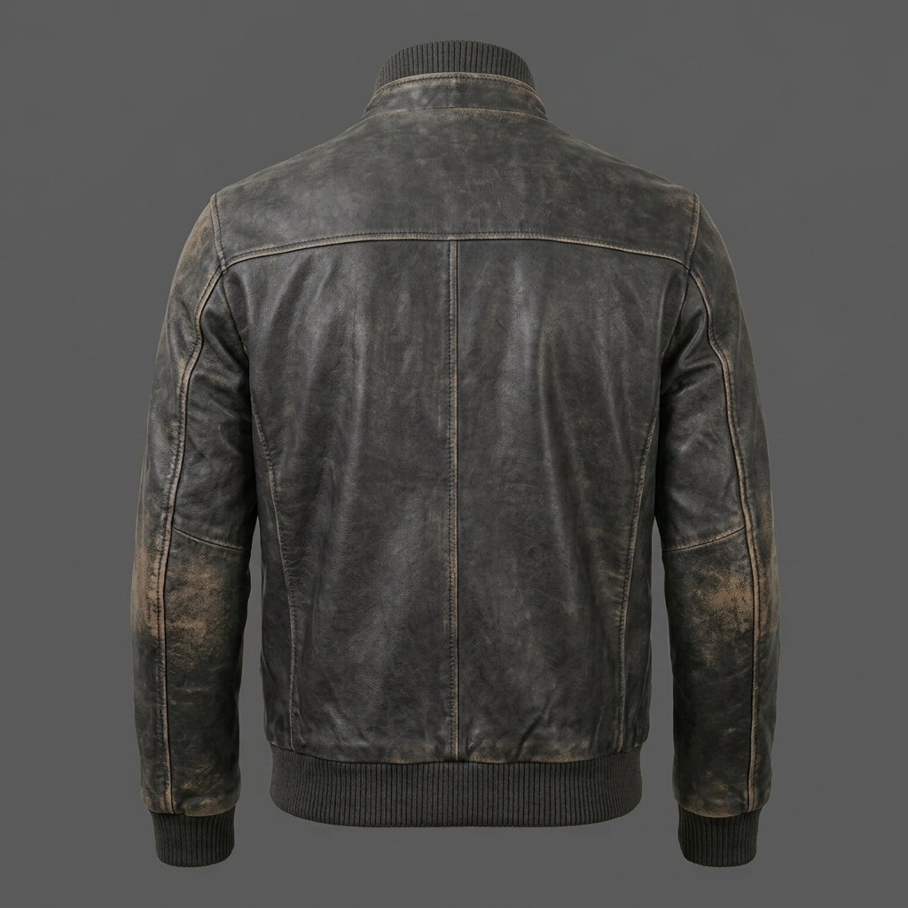 Men’s Vintage Weathered Charcoal Grey Leather Bomber Jacket