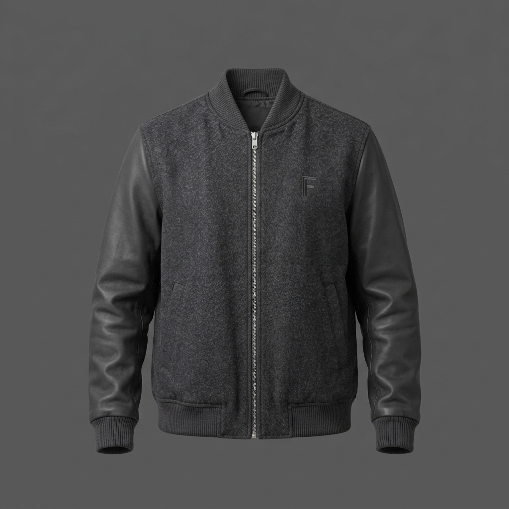 Men's Charcoal Wool Varsity Jacket Men's Charcoal Wool Varsity Jacket