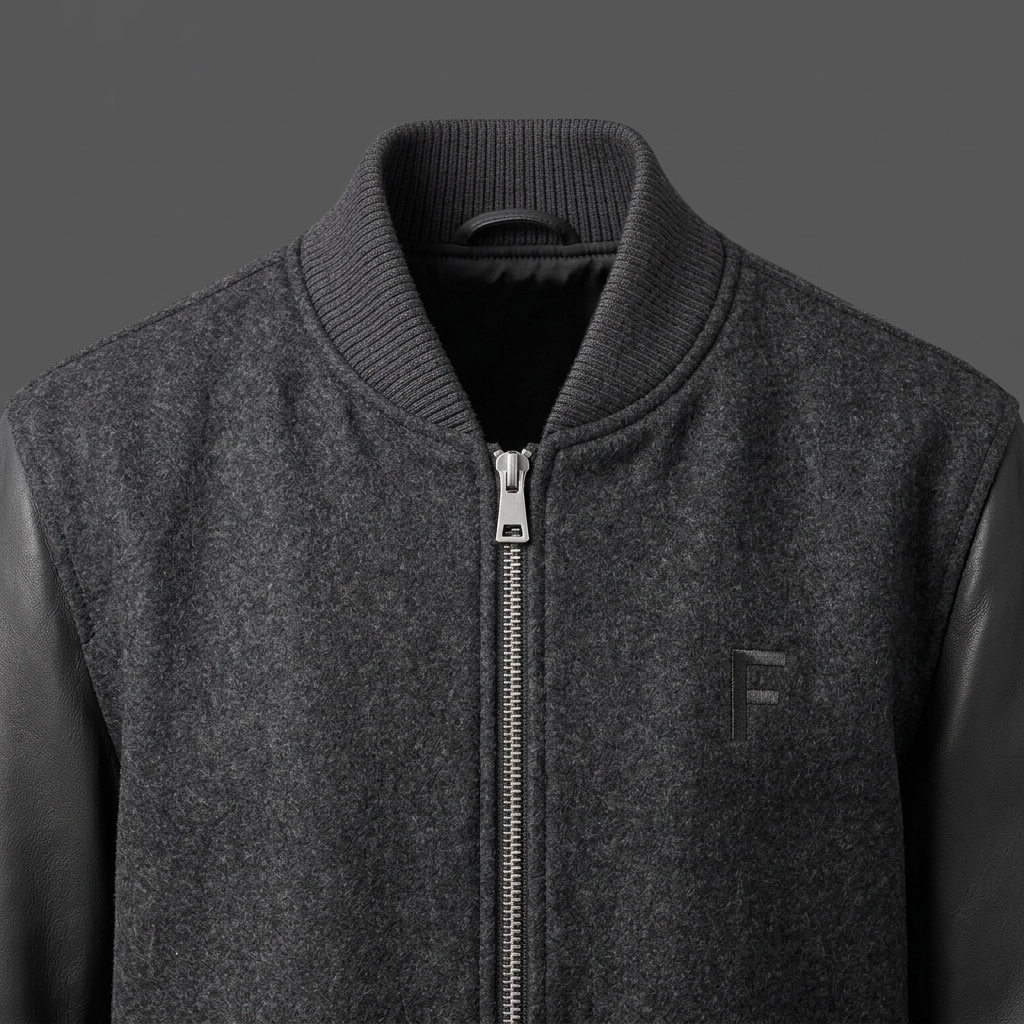 Men's Charcoal Wool Varsity Jacket Men's Charcoal Wool Varsity Jacket
