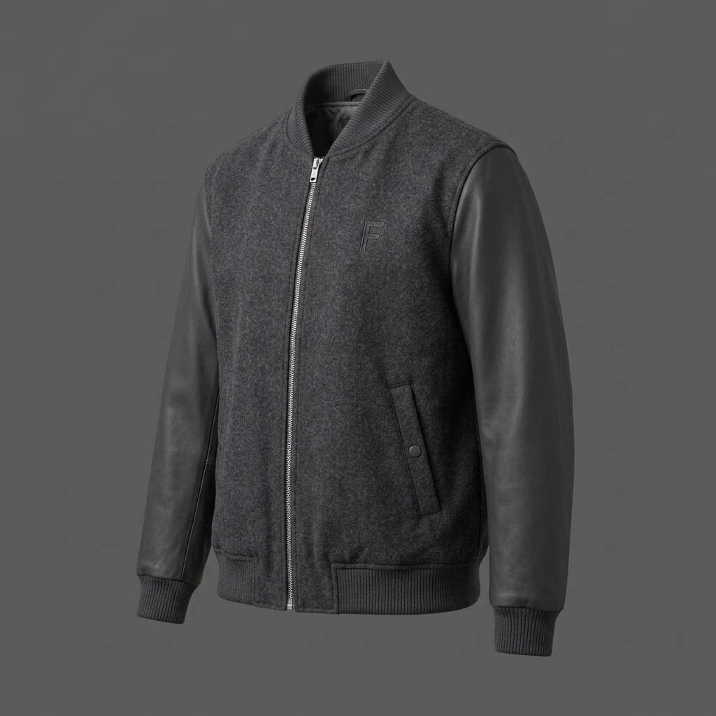 Men's Charcoal Wool Varsity Jacket Men's Charcoal Wool Varsity Jacket
