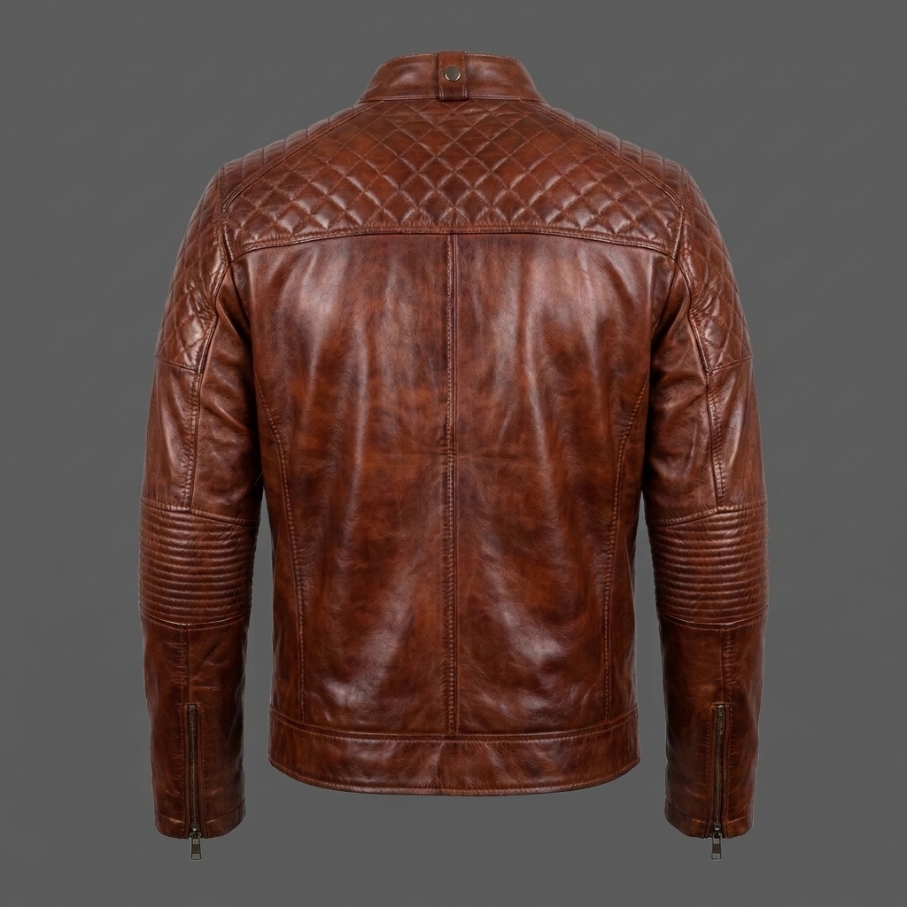 Men's Brown Cognac Leather Biker Jacket