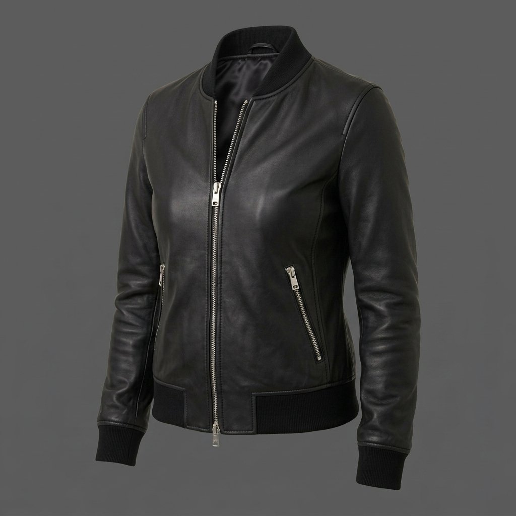 Women’s Black Leather Bomber Jacket Women’s Black Leather Bomber Jacket