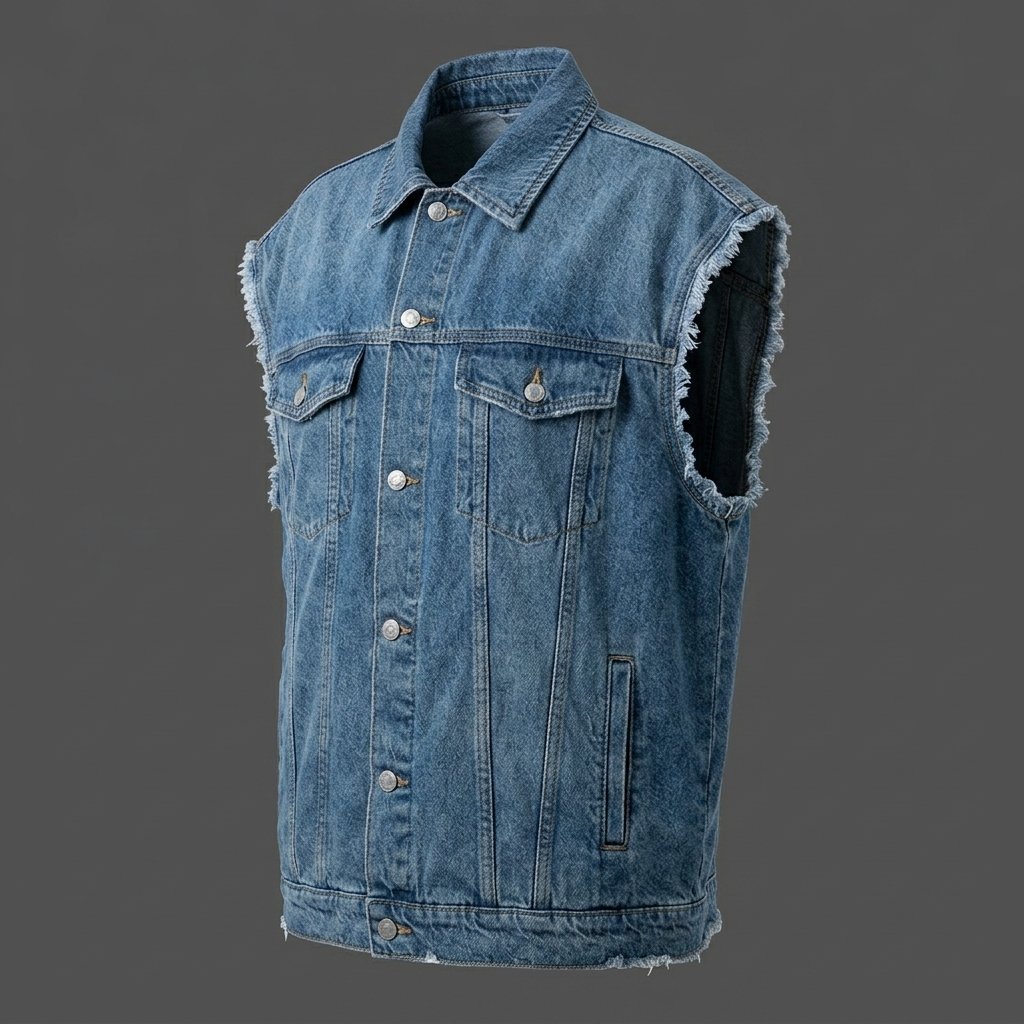 Men’s Distressed Blue Denim Vest Men’s Distressed Blue Denim Vest