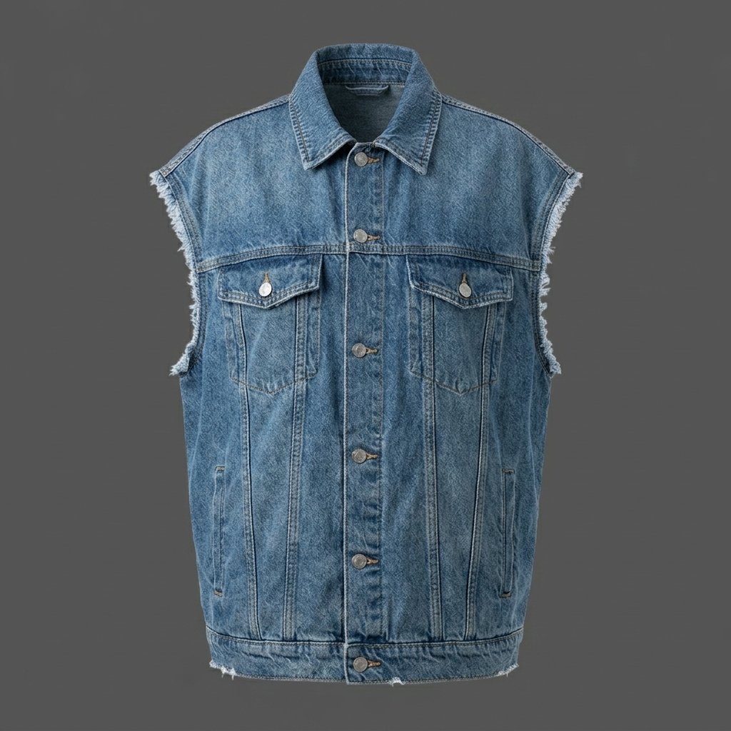 Men’s Distressed Blue Denim Vest Men’s Distressed Blue Denim Vest