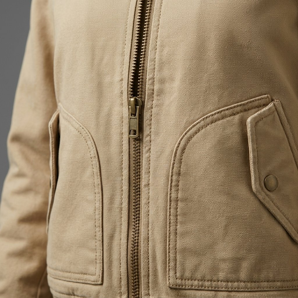 Men’s Beige Canvas Bomber Jacket