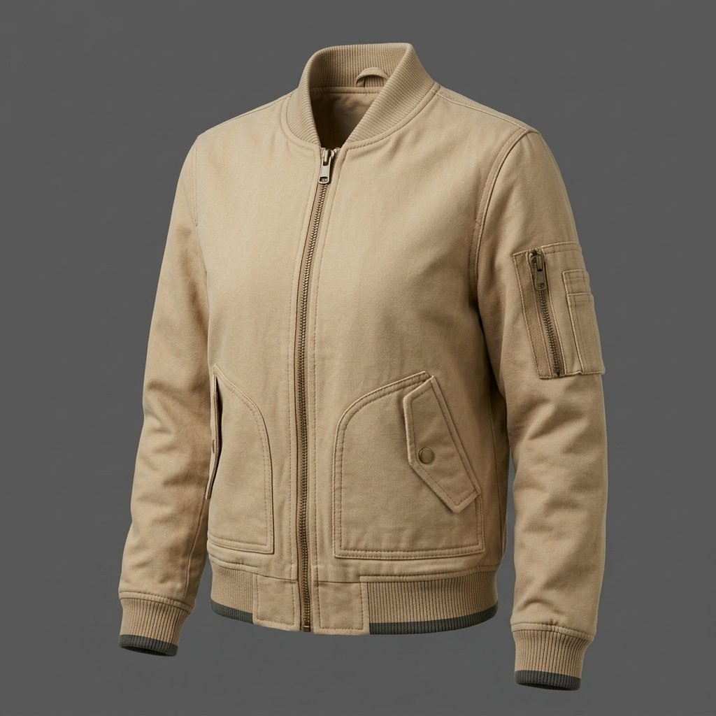 Men’s Beige Canvas Bomber Jacket