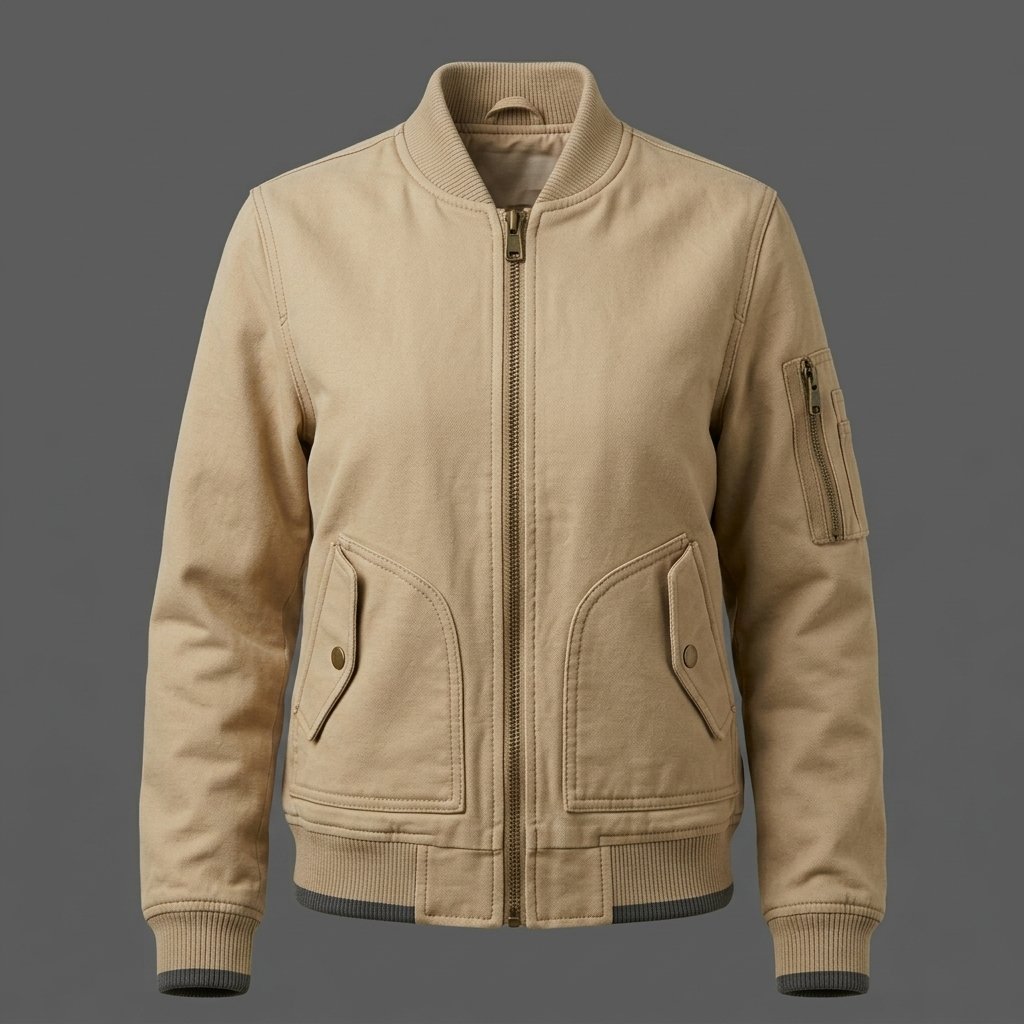 Men’s Beige Canvas Bomber Jacket
