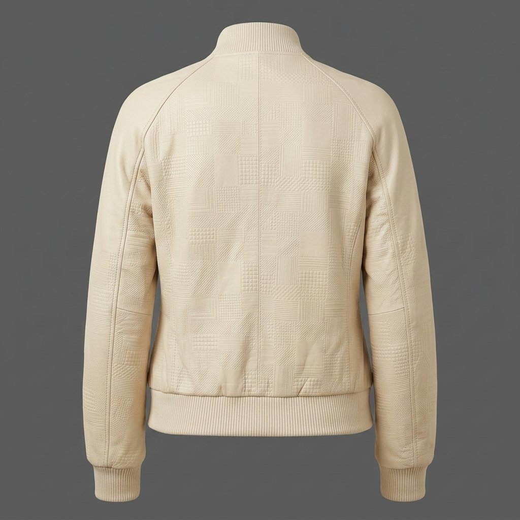 Women’s Cream Textured Leather Bomber Jacket