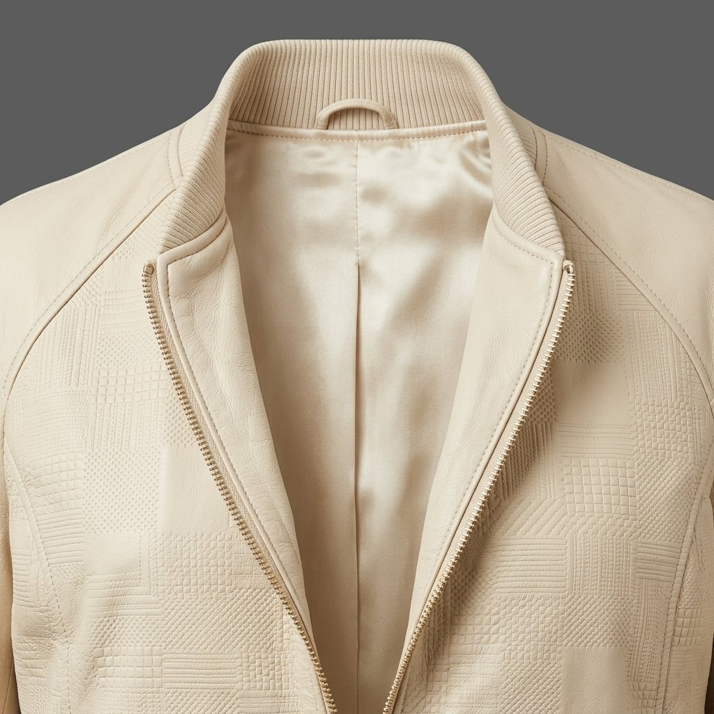Women’s Cream Textured Leather Bomber Jacket