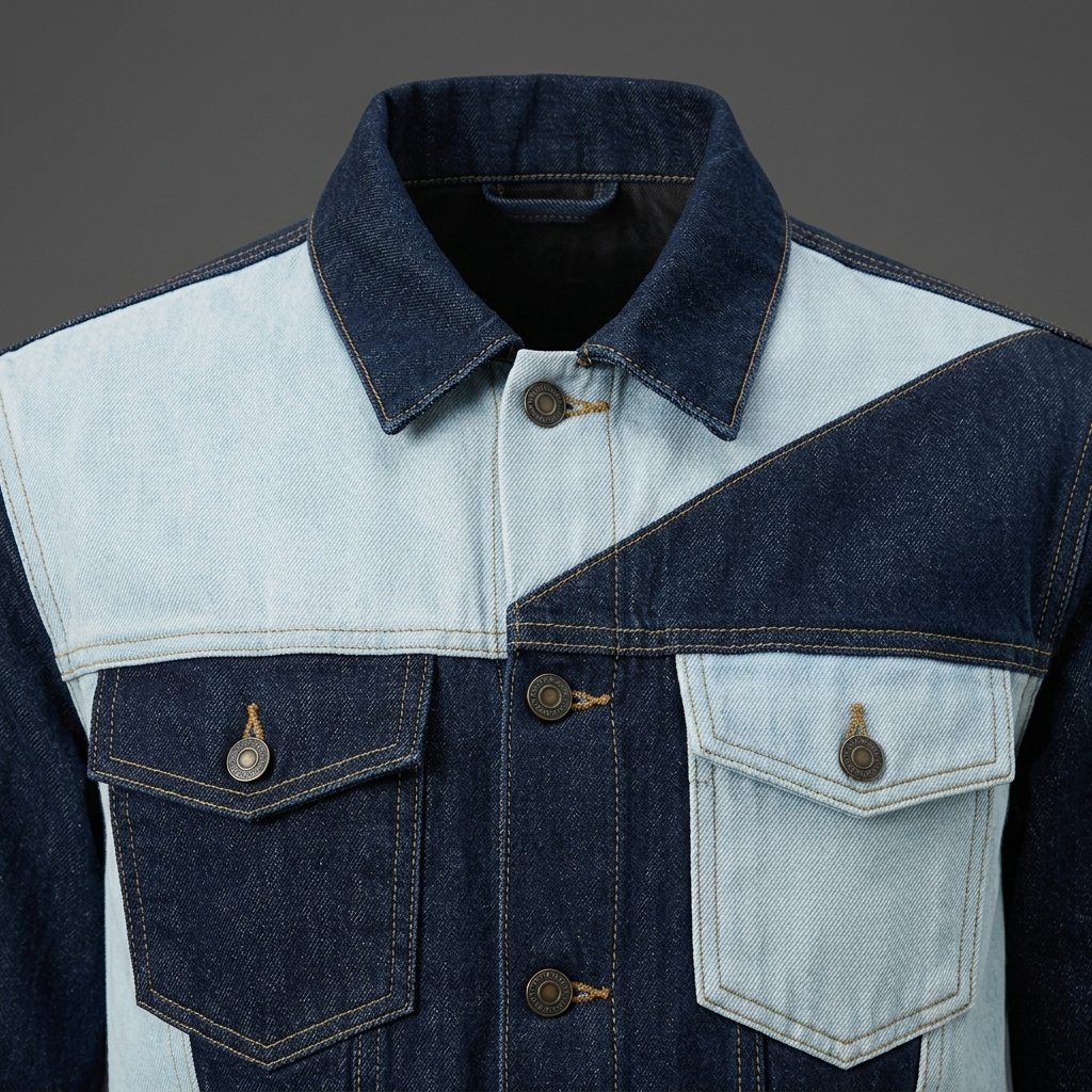 Men’s Two-Tone Patchwork Blue Denim Jacket Men’s Two-Tone Patchwork Blue Denim Jacket