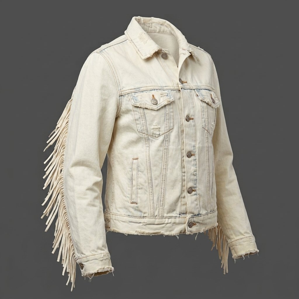 Vintage Cream Denim Fringe Jacket Vintage Cream Denim Fringe Jacket