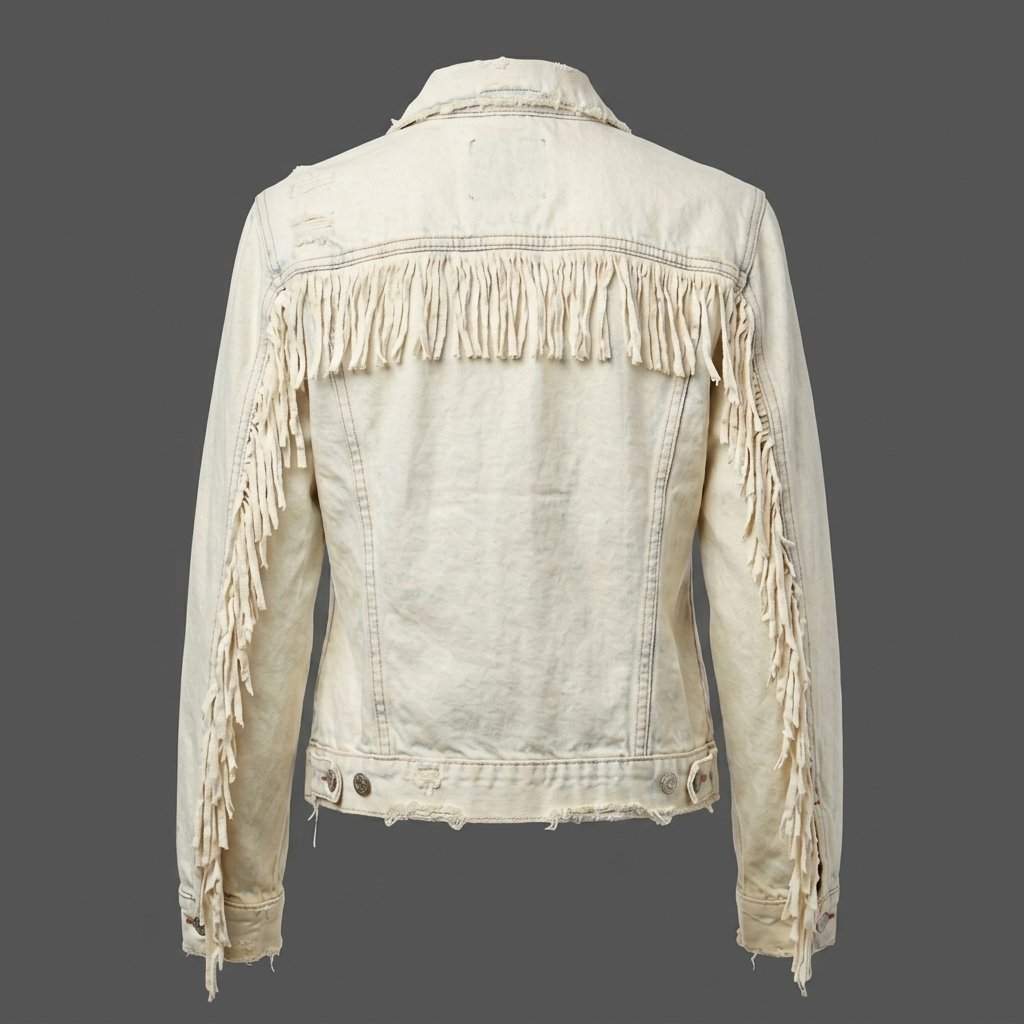 Men Vintage Cream Denim Fringe Jacket Men Vintage Cream Denim Fringe Jacket
