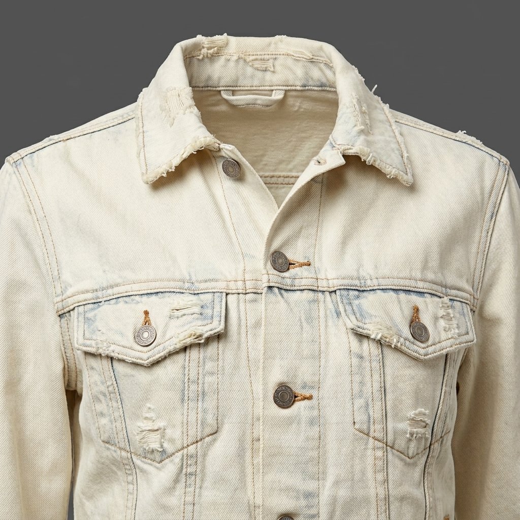Men Vintage Cream Denim Fringe Jacket Men Vintage Cream Denim Fringe Jacket