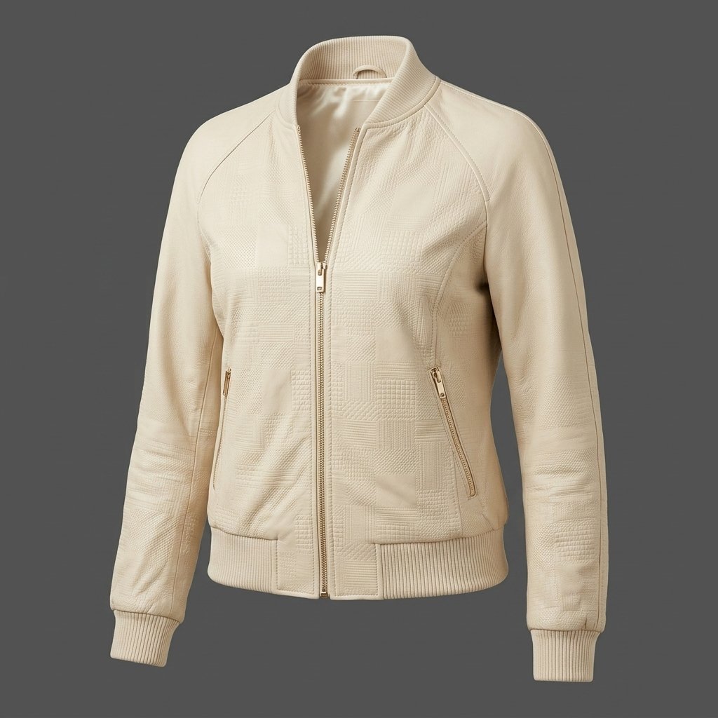 Women’s Cream Textured Leather Bomber Jacket
