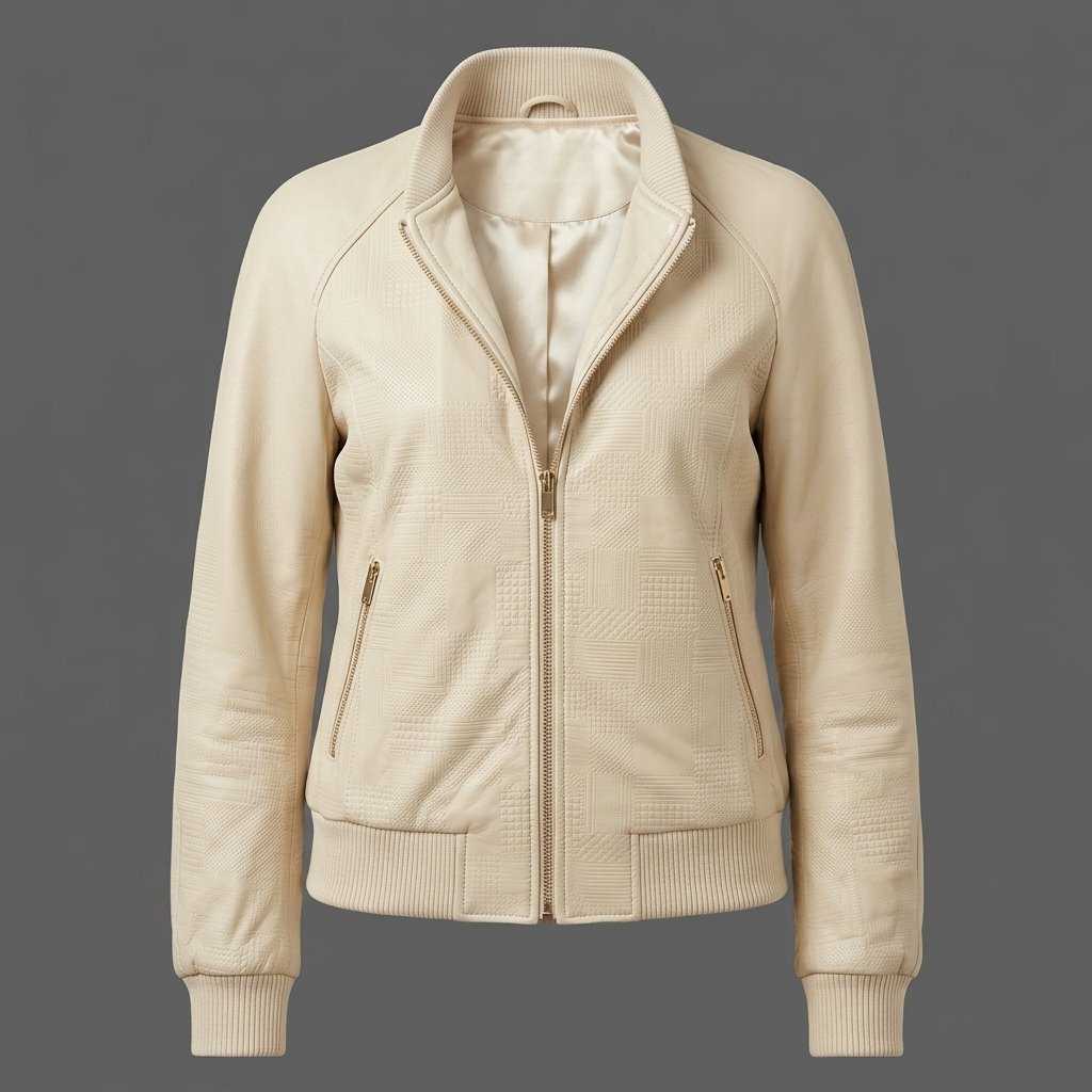 Women’s Cream Textured Leather Bomber Jacket
