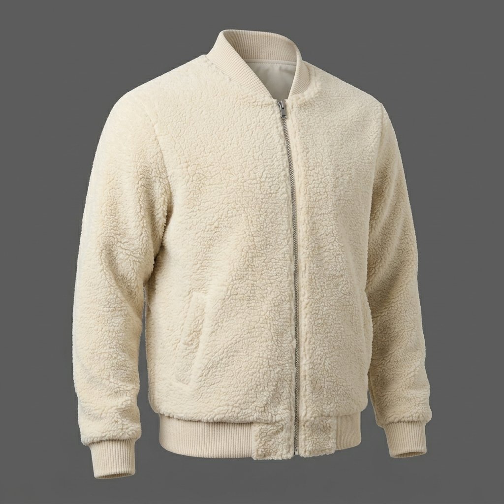 Men’s Cream Sherpa Fleece Bomber Jacket Men’s Cream Sherpa Fleece Bomber Jacket