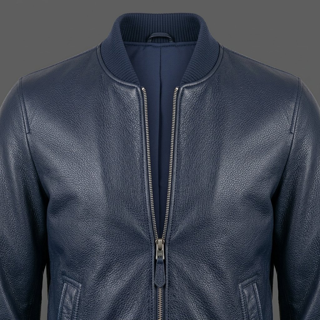 Men’s Navy Blue Soft Grain Leather Bomber Jacket Men’s Navy Blue Soft Grain Leather Bomber Jacket