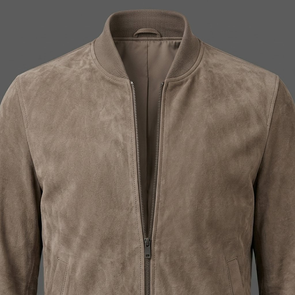 Men’s Taupe Suede Bomber Jacket Men’s Taupe Suede Bomber Jacket
