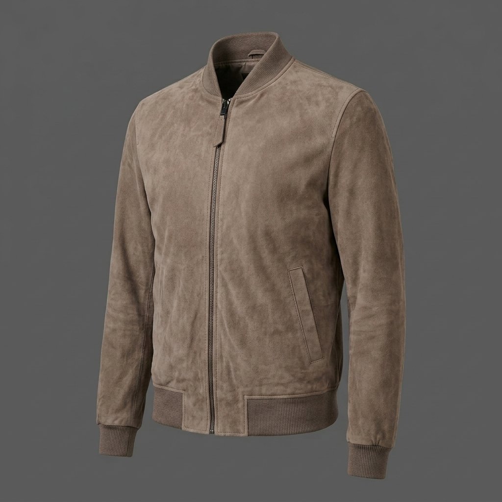 Men’s Taupe Suede Bomber Jacket Men’s Taupe Suede Bomber Jacket