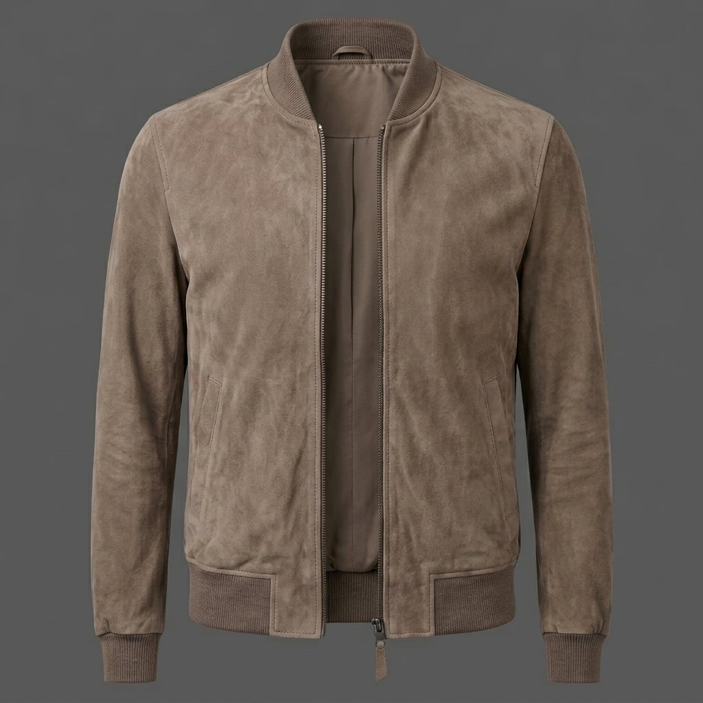 Men’s Taupe Suede Bomber Jacket Men’s Taupe Suede Bomber Jacket