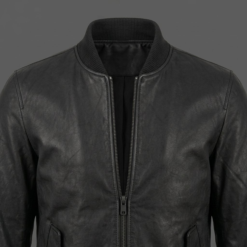 Men’s Black Distressed Leather Bomber Jacket