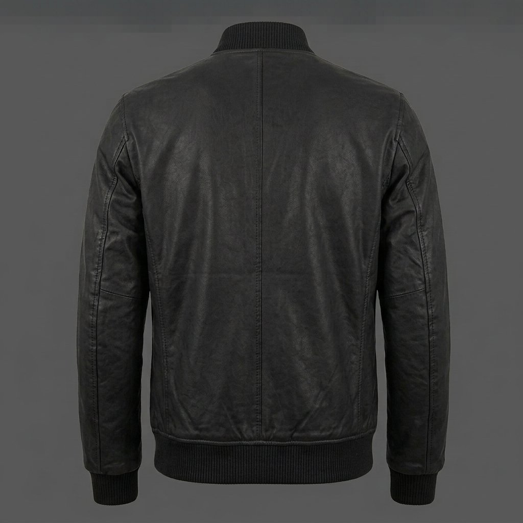 Men’s Black Distressed Leather Bomber Jacket