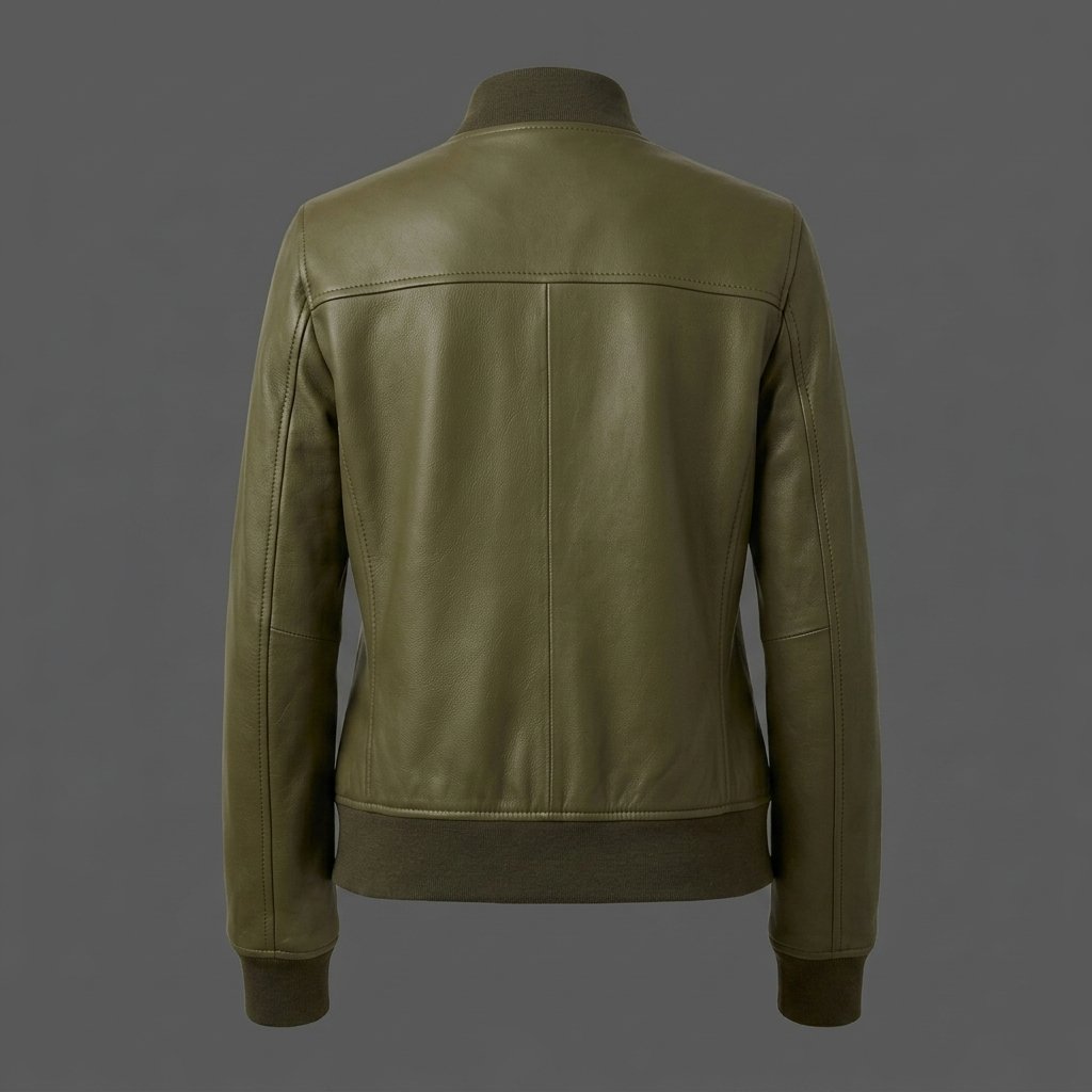 Men’s Olive Green Leather Bomber Jacket