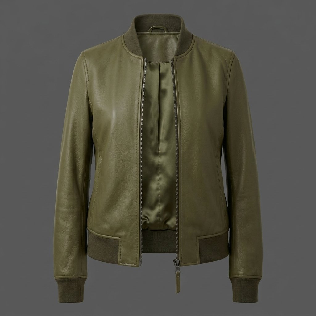 Men’s Olive Green Leather Bomber Jacket