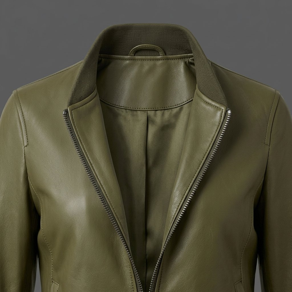 Men’s Olive Green Leather Bomber Jacket
