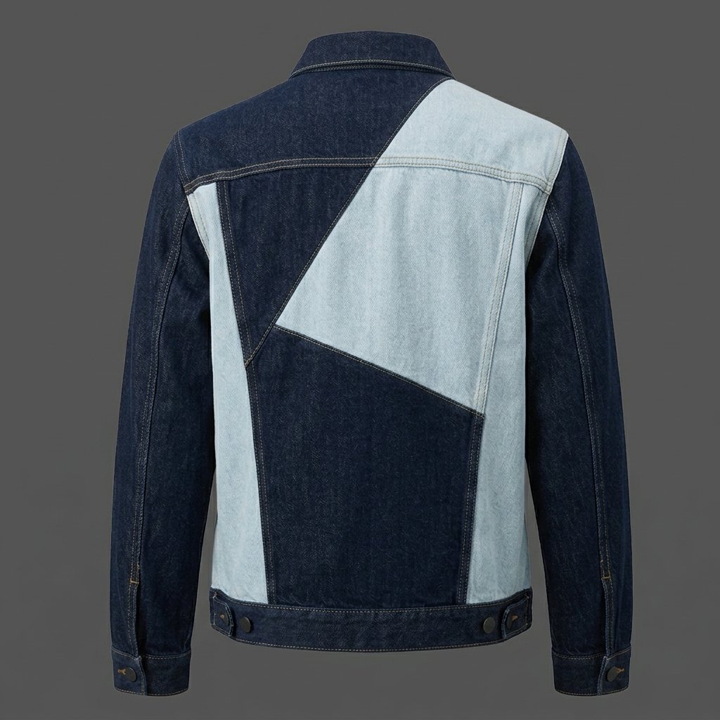 Men’s Two-Tone Patchwork Blue Denim Jacket Men’s Two-Tone Patchwork Blue Denim Jacket
