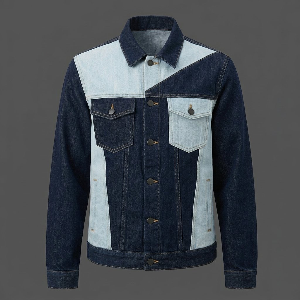 Men’s Two-Tone Patchwork Blue Denim Jacket Men’s Two-Tone Patchwork Blue Denim Jacket